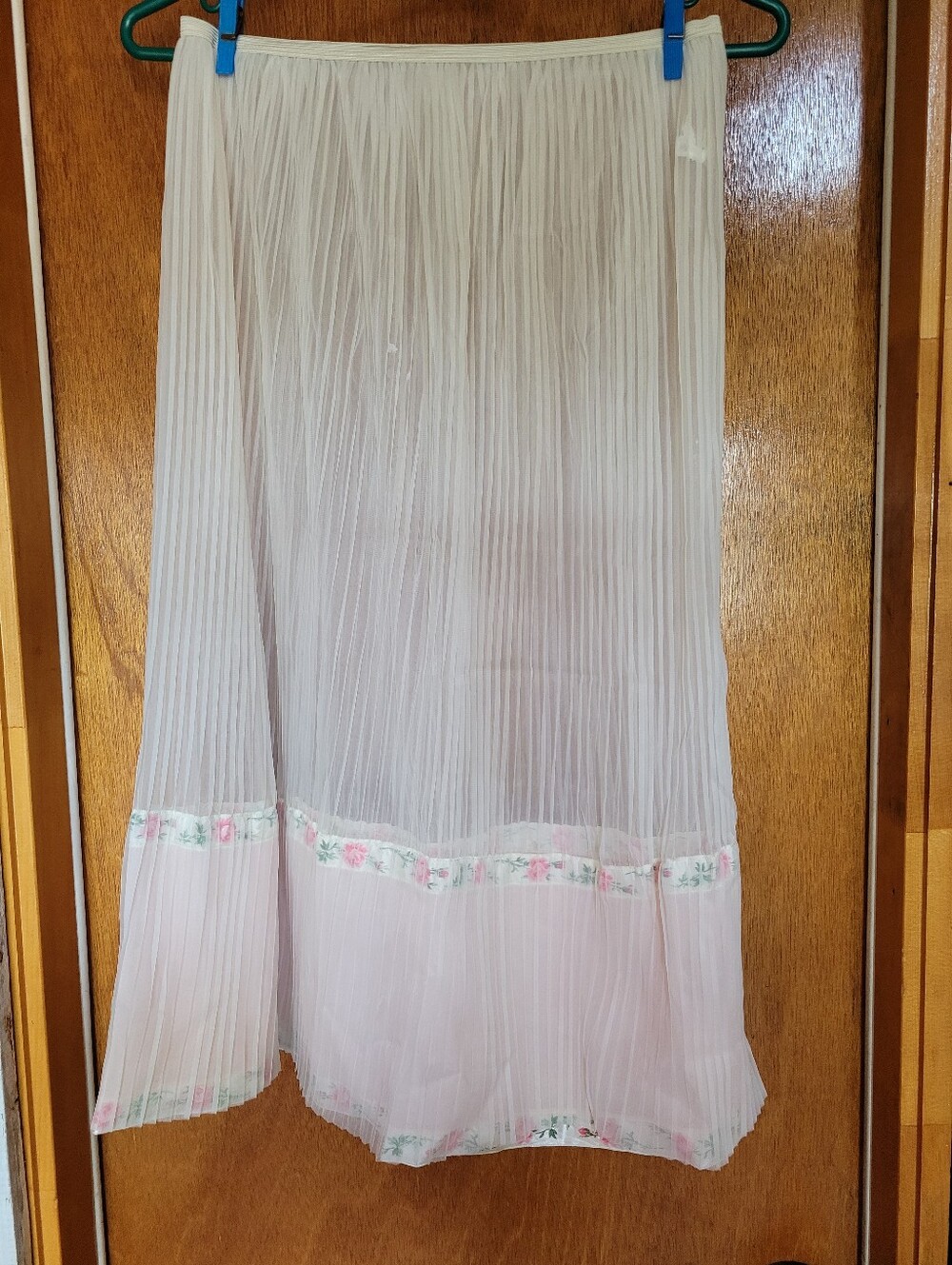 Vintage Sheer AccordionPleated White Half-Slip with Floral Trim & a Hint of Pink